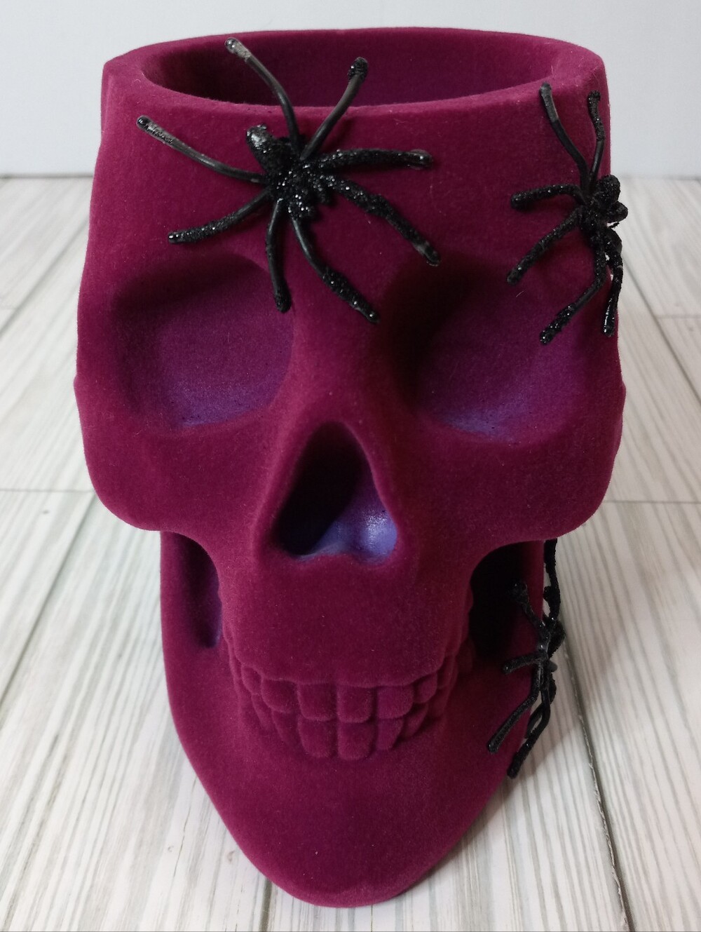 Halloween Velvet Goth Skull Decor with Spiders